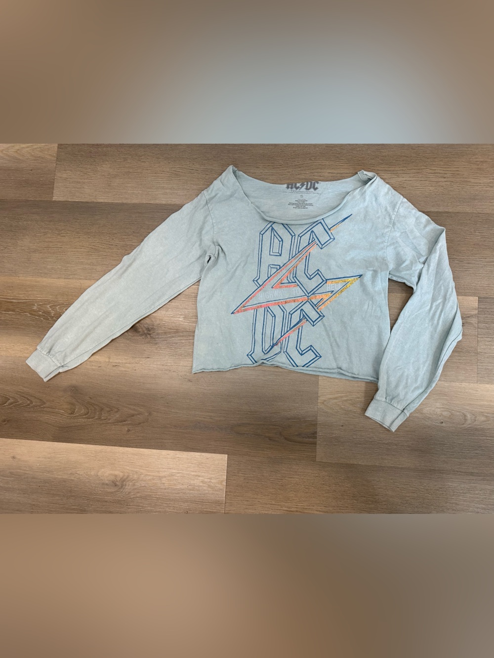 AC/DC Light Gray/ Baby Blue Long-Sleeve Tee with Multicolor Lightning Graphic
